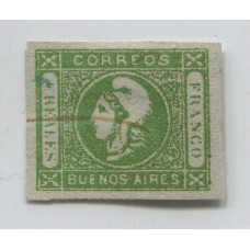 ARGENTINA 1859 GJ 16 CABECITA ESTAMPILLA DE AMPLIOS MARGENES Y MATASELLO A PLUMA U$ 110